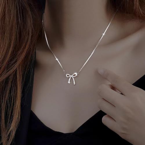 LIYAPEI Rhinestone Bow Necklace for Women, Tiny Dainty 14K Gold Plated Bowknot Pendant Choker Necklace Makes A Cute Bow Jewelry Gift for Women Girls2
