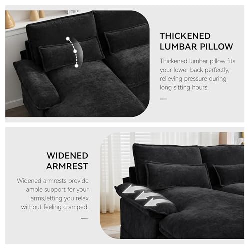 125\" U Shaped Cloud Modular Sectional Couch for Living Room, Small Comfy Chenille Sofa with Double Chaise Lounge, Storage Central Console, Cup Holders, USB Port,Black - Thumbnail 5
