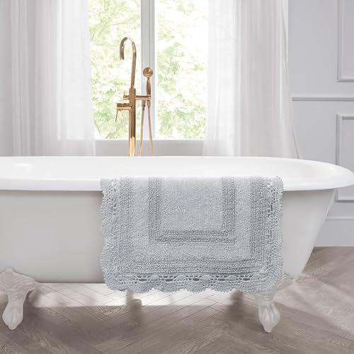 Laura Ashley Badteppich, gehäkelt, Baumwolle, 43 x 61 cm, Hellgrau – Ansicht 5