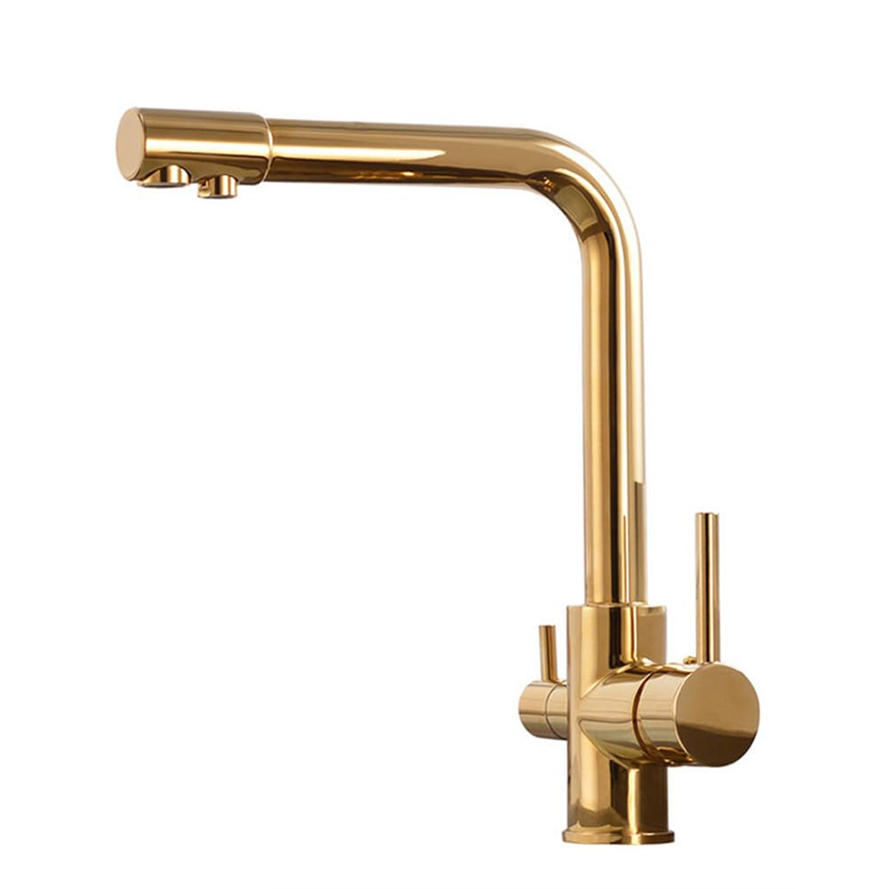 BHFPFZA High Arc 3-Way Water Filter Kitchen Faucet 360° Swivel Brass Mixer Tap Dual Lever d Sink Tap for Drinking Water Commercial SLE 1 Hole Design