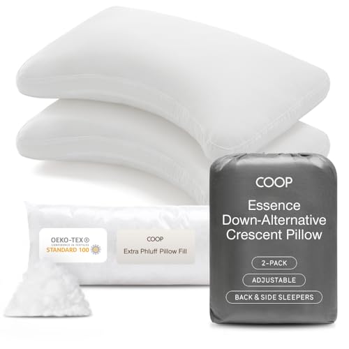 Coop Home Goods Essence Crescent Down Alternative Pillow Set of 2, Queen Size, Adjustable, Plush &...