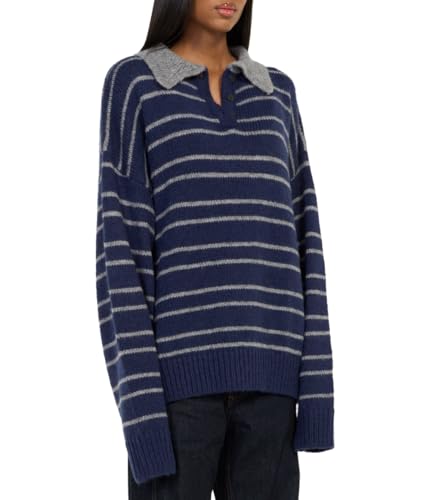 Women Striped Sweater Rugby Polo Oversized Color Block Knit Pullover Tops Vintage Preppy Going Out Streetwear3
