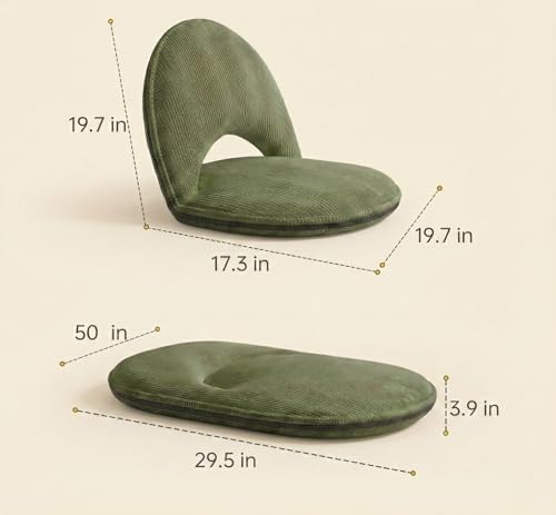 Image of Foldable Floor Chair with Back Support, Tatami Style Floor Lounger for Bedroom, Bay Window, Balcony, Living Room, or Bedside - Single Seat with Backrest Cushion