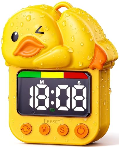 Dolidream Shower Timer Cute Duck Waterproof Bathroom Toilet Kids Visual Timer Suction Cup for Wall Mount Swim Rechargeable (Yellow)