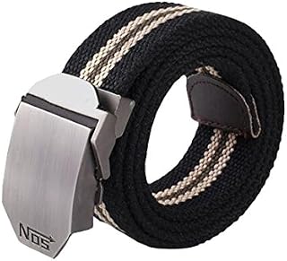 Meta-U- Canvas Belt- Web Belt- Military Style- Zinc Alloy Buckle- Easy Adjustment- Sturdy and Versatile- for Jeans | Chinos | Weekday Suits- 1 Pcs (black&khaki stripe)