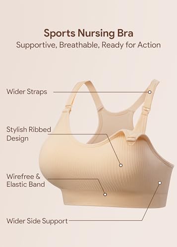 Image of Angelhood Nursing Bras for Breastfeeding, Criss-Cross Back Nursing Sports Bra, Low Impac Support Yoga Maternity Bras