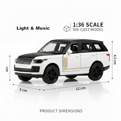 Image of 1:36 Scale Range Rover Toy Car - Die-Cast Alloy Pull-Back SUV Model with Lights & Sound, Openable Doors - Metal Toy Car for Kids, Boys & Collectors (White)