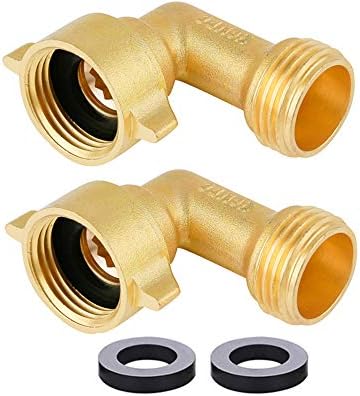 HQMPC Garden Hose Connector 90 Degree Brass Garden Hose Elbow Solid Brass Adapter (2Pcs)+ Extra 4 Pressure Washers