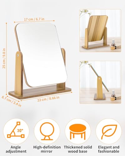 Image of Jutyum Standing Mirror Small Wooden Table Mirror 25 x 22 cm Freestanding Cosmetic Mirror for Dressing Table, Desk, Bedroom, Bathroom Removable Simple