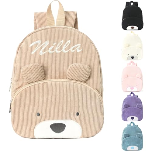 Generico Zainetto Asilo Bambino Personalizzato con Nome Ricamato, Zaino Velluto a Coste per Bambina e Bimbo, Scuola & Viaggi (Cachi)