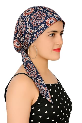 Image of Pure Cotton Double Layer Head Scarves Hair Wrap Cap, Adjustable Free Size Head Cover for Women, Girls, Under Helmet Cover