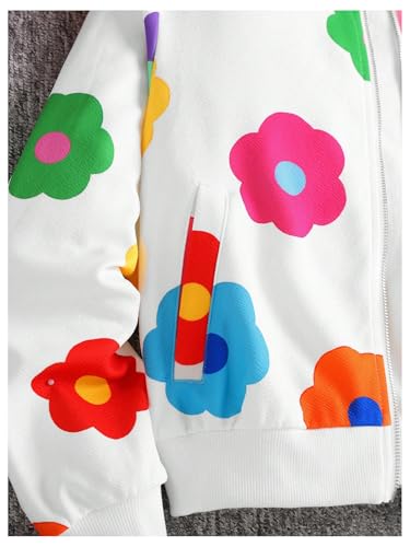 WDIRARA Girl's Floral Print Zip Up Bomber Jacket Long Sleeve Baseball Coats Outerwear4