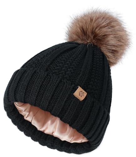 Weihnachtsmütze mit 2 Bommeln 25 Creekstone Bommel Beanie-mütze Damen, Satin gefütterte Wintermütze,...