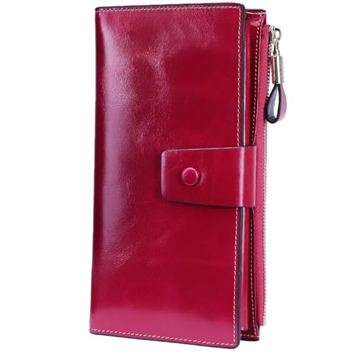 Image of Itslife Womens RFID Blocking Large Capacity Luxury Wax Genuine Leather Wallet Clutch Ladies Card Holder