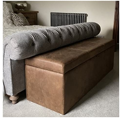 Image of Faux Leather Couch Bench Ottoman with Storage Puffy pouffe Settee for livingroom Bedroom Office