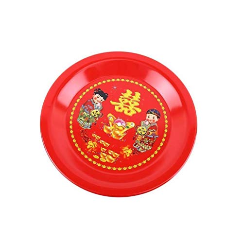 lachineuse - Plateau Chinois Rond - ⌀ 25 cm - Plateau de Service en Métal - Coloris Rouge - Pour Cuisine, Apéritif, Apéro - Motif Traditionnel Enfants du...