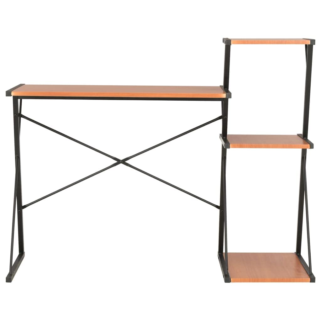 Scrivania moderna con mensola nera e marrone, 116 x 50 x 93 cm, scrivania da ufficio con ampi ripiani e spazio di archiviazione integrato, robusta verniciatura a polvere