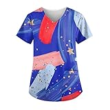 Forth July Printed Scrub Tops 2023 Full Short Sleeve Spring Tee for Women Classic Travel Patriotic L