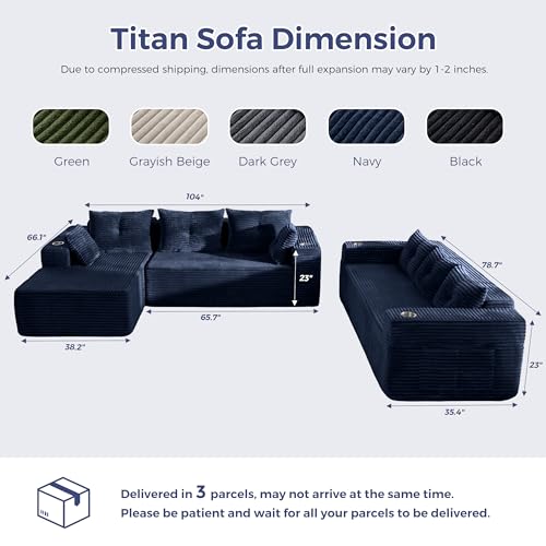 Image of MAXYOYO Modular Sectional Couch with L-Shape Chaise and Loveseat, Modern Boneless Couch for Living Room, Oversized Sofa with Deep Seat, No Assembly Required, Navy