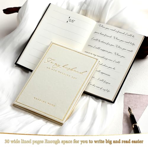 2 Pcs Wedding Vow Books His and Her to Husband Wife Wedding Must Have Registry Ideas Gold Foil Lined Page Premium Engagement Gift for Guest Groom Newly Engaged Couple(Black-White) - Image 5