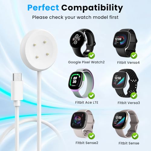 Image of ZORBES 3.3Ft /1M Type C to Google Pixel Watch 3 /Pixel Watch 2 Chargers, 4-Pin Snap-On Smartwatch Charger Compatible with Fitbit Ace LTE /Versa 3 /Versa4, Sense 2 /Sense