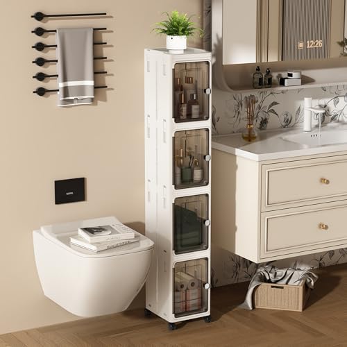 NETEL Boite Rangement Plastique，Meuble salle de bain,Colonne salle de bain，Meuble de Rangement,pour Salon, Cellier, Cuisine, Interstice du...