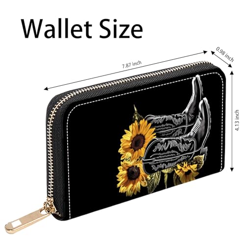Western Cowboy Boots With Sunflower Print Women Large Capacity PU Leather Zip Around Wallet, Multifunctional Clutch Purse for Cash/Card/Coin/Smart Phone2