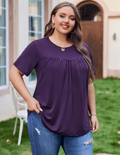 IN'VOLAND Womens Plus Size Tops Short Sleeve Tunic Crew Neck Shirts Summer Casual Loose Blouse 1X-5X3