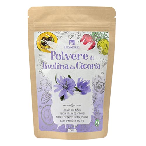 Erbavoglio Inulina de achicoria 200 g - Fibra dietética soluble obtenida de las raíces de achicoria - Polvo con acción prebiótica, ayuda a la regularidad intestinal - óptimo disuelta en bebidas