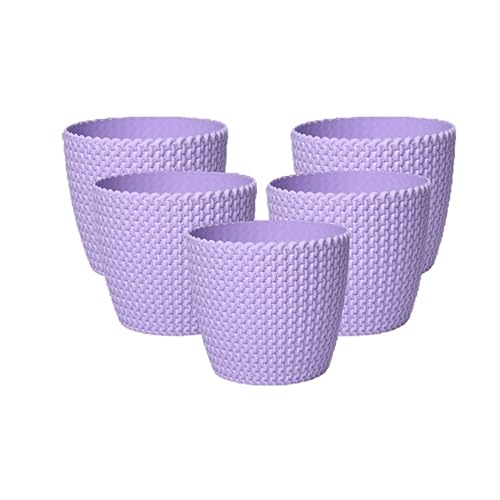 Image of Gamla for Home Decoration Capri Round Plastic Pots for Lawn | Terrace and Home Garden | Planters Flower Pot for Outdoor and Indoor Garden | Pots for Garden Plants | Set of 5