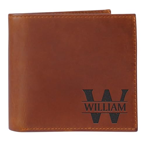 Personalized Leather Wallet for Men, Custom Gifts for Boyfriend, Dad, Husband, Grandpa, Valentines Day, Birthday, Front Pocket, Minimalist Design