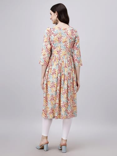 Image of OBF Women's Rayon Printed Anarkali Kurti Multicolour