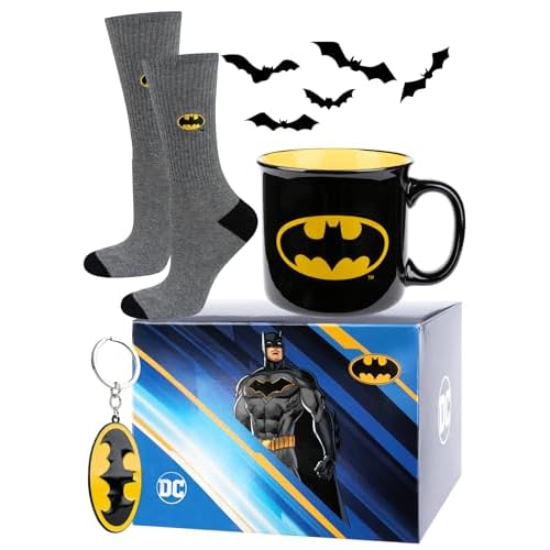 soxo DC Comics Batman Superman Calcetines Hombre Divertidos + Taza + Llavero Regalos Originales 40-45 Batman