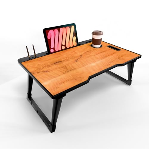 Image of Foldable Wooden Mini Laptop Table for Bed, Study Table with Drawer, Tablet /Mobile Holder for Kids & Adults (COTTED Wood)