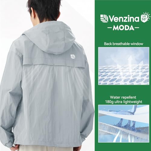Image of Venzina Men's UPF 50+ Sun Protection Jacket, 4-Way Stretch Quick-Dry Windbreaker with Breathable Mesh & Elastic Cuffs, Sunscreen Jacket for Men - Hiking, Travel