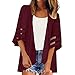 Produktbild LEXUPE Frauen Mesh Panel 3/4 Bell Sleeve Reine Farbe Chiffon beiläufige lose Kimono Cardigan Hoodie Langarm