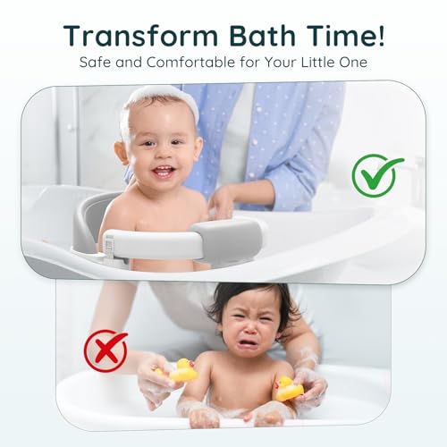 Image of Baby Bath Seat for Babies Sitting Up, Non-Slip Baby Bath Chair with Strong Suction Cups, Lockable Armrest & High Back 360 Safety Support, Ideal for Active Toddlers 6-24 Months, Gray