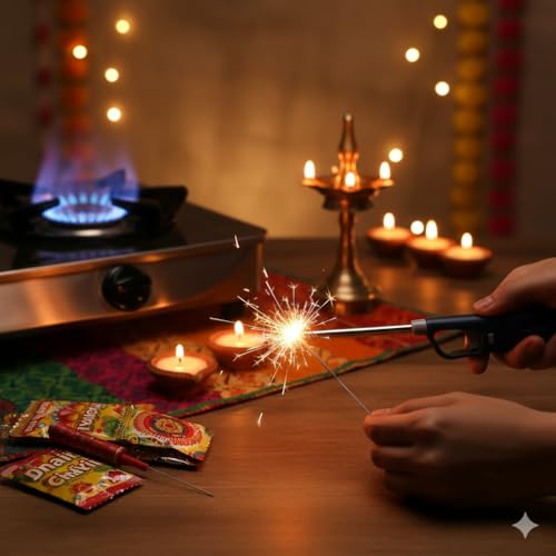 Image of Genesis Refillable Windproof Gas Flame Lighter Long Reach Utility Lighters for Kitchen, Stove, BBQ, Candles, Camping Indoor Outdoor Use, Refillable Gas Safety Lighter (Orange, Blue) (Pack of 2)