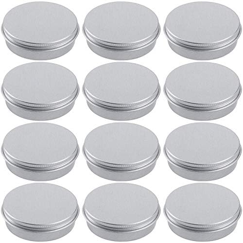 2 Ounce Aluminum Tin Jar Refillable Containers 60 ml Aluminum Screw Lid Round Tin Container Bottle for Cosmetic ,Lip Balm, Cream, 12 Pack.