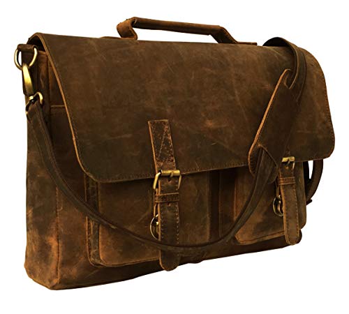 kk s 16 Inch Retro Buffalo Hunter Leather Laptop Messenger Bag Office Briefcase College Bag leather bag for men and women