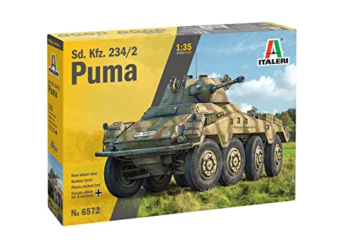 Italeri 6572 6572S 1:35 German SdKfz. 234/2 Puma 8-Wheel Faithful Replica Model Building Plastic Kit Crafts Hobby Gluing Model Kit Assembly Unpainted Multi-Coloured
