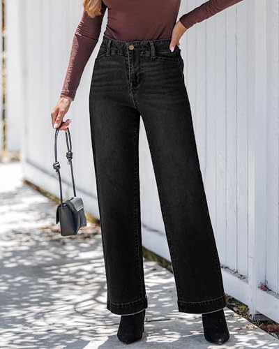 GRAPENT Wide Leg Jeans Woman High Waisted Trendy Stretchy Denim Pants Classic Trouser Jeans with Slash Pockets3