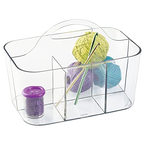 Mdesign Plastic Portable Craft Storage Organizer Caddy Tote, Divided Basket Bin With Handle For Crafts, Sewing, Art Supplies - Holds Brushes, Colored Pencils - Lumiere Collection - 2 Pack - Clear #TOP7