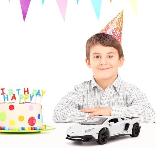 Image of 1:32 Scale Lamborghini LP750 Model Diecast Metal Pullback Toy car with Openable Doors & Light, Music Boys car for Kids Best Toys Gifts Toys for Kids (White)