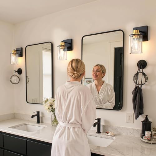 Image of DORESshop Wall Sconces Set of 2 Bathroom Vanity Light Fixtures, Black&Gold