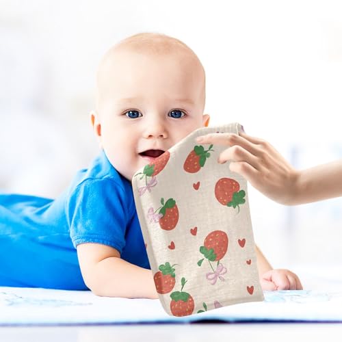 Image of Washcloths Set Bathroom Kitchen Wash Cloths Face Towels Wipes Strawberry Bowknot Decorative 12x12 Inch 5 Pack