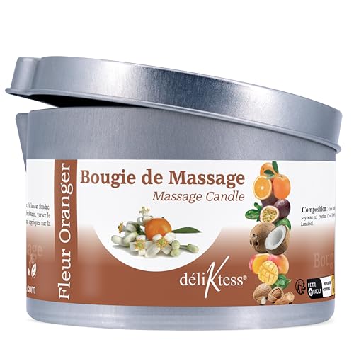 déliktess® - Bougie de massage Végétale 190 ml - 18 parfums au choix - Fabriquée en France (Fleur d'oranger)