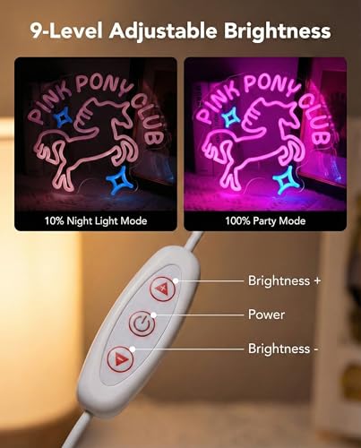 Image of AceList Pink Cowgirl Neon Sign, Dimmable LED Wall Decor, USB | Glowing accent with 9 brightness levels & memory for bedroom, dorm & bachelorette party, fun present for music fans, plug