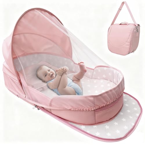 Image of Portable Bassinet for Baby,Baby Bassinets Bedside Sleeper for Travel & Home,Foldable Bedside Crib with Breathable Mesh,Lightweight with Carry Bag & Storage Pocket,Safe Cosleeping Design for Infant