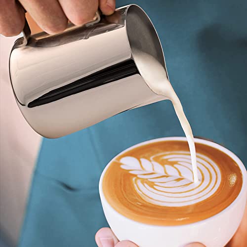Image of Zulay Premium Gift Milk Frother Set - Handheld Coffee Frother with Stand, 12oz /350ml Frothing Pitcher + 4 Latte Art Stencils - 13,000 RPM Motor, SS Whisk, Battery Operated - Barista Kit (White)